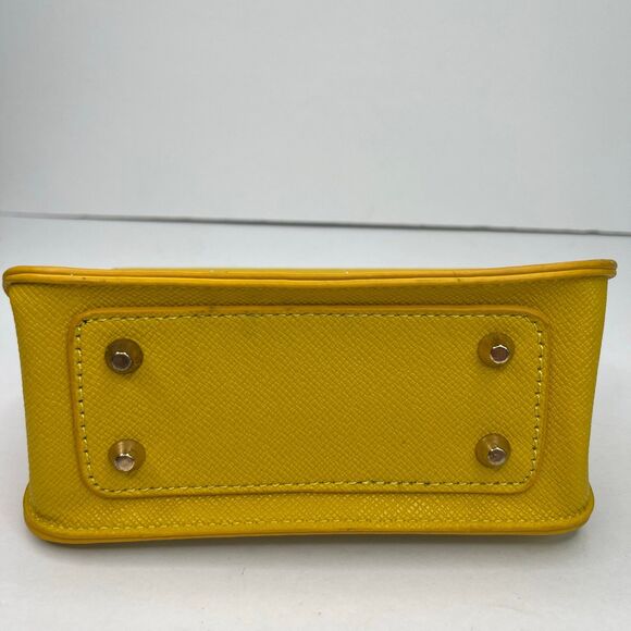 Shoulder Mini Tote Bag Purse Gold Chain Mustard Yellow Women’s #577 - Picture 3 of 12